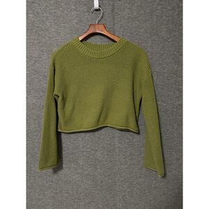 Wild Fable Juniors Cropped Crewneck‎ Sweater Olive Green Size M Long Sleeve
